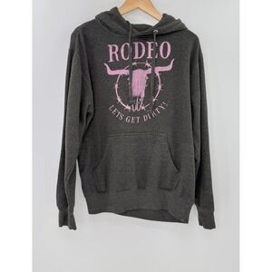 Rodeo Skull Graphic Hoodie Sweatshirt Womens Medium Pullover Gray Cowgirl